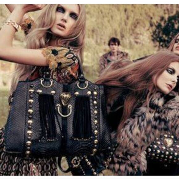 Gucci Babouska Hysteria Fall 2008 Tote Snakeskin Fringe Large Black Gold Y2K - Picture 2 of 16